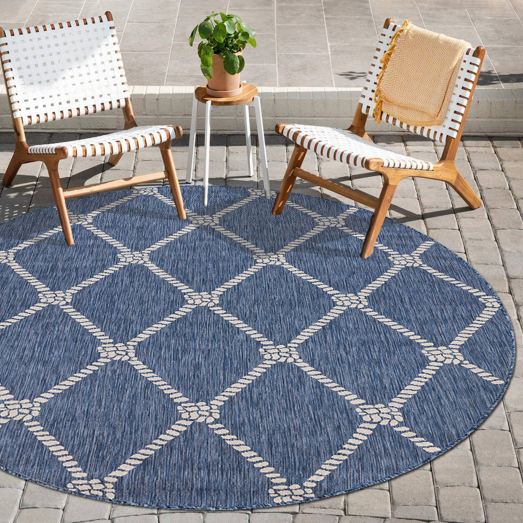 Samantha Nautical Knot Navy/White Indoor/Outdoor Area Rug: 5'3" x 7'