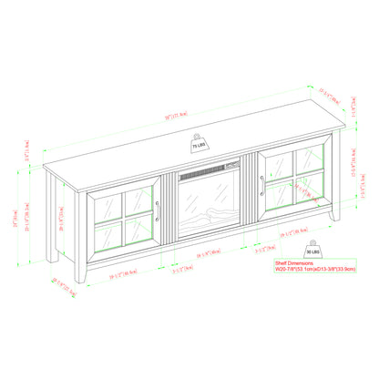 Modern Farmhouse 2-Door Glass Windowpane 70" Fireplace TV Stand for 80" TVs - Grey Wash