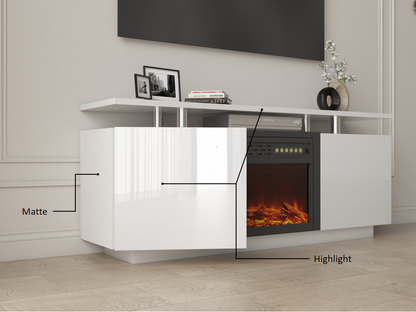 High gloss TV cabinet tv unit with fireplace ,have heat and flame color changes