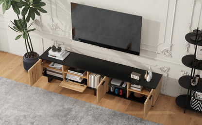 Modern TV Stand with 4 Cabinets& Open Shelves, Color-matching Media Console Table for TVs up to 80'', Entertainment Center with Drop Down Door for Living Room, Bedroom, Home Theatre