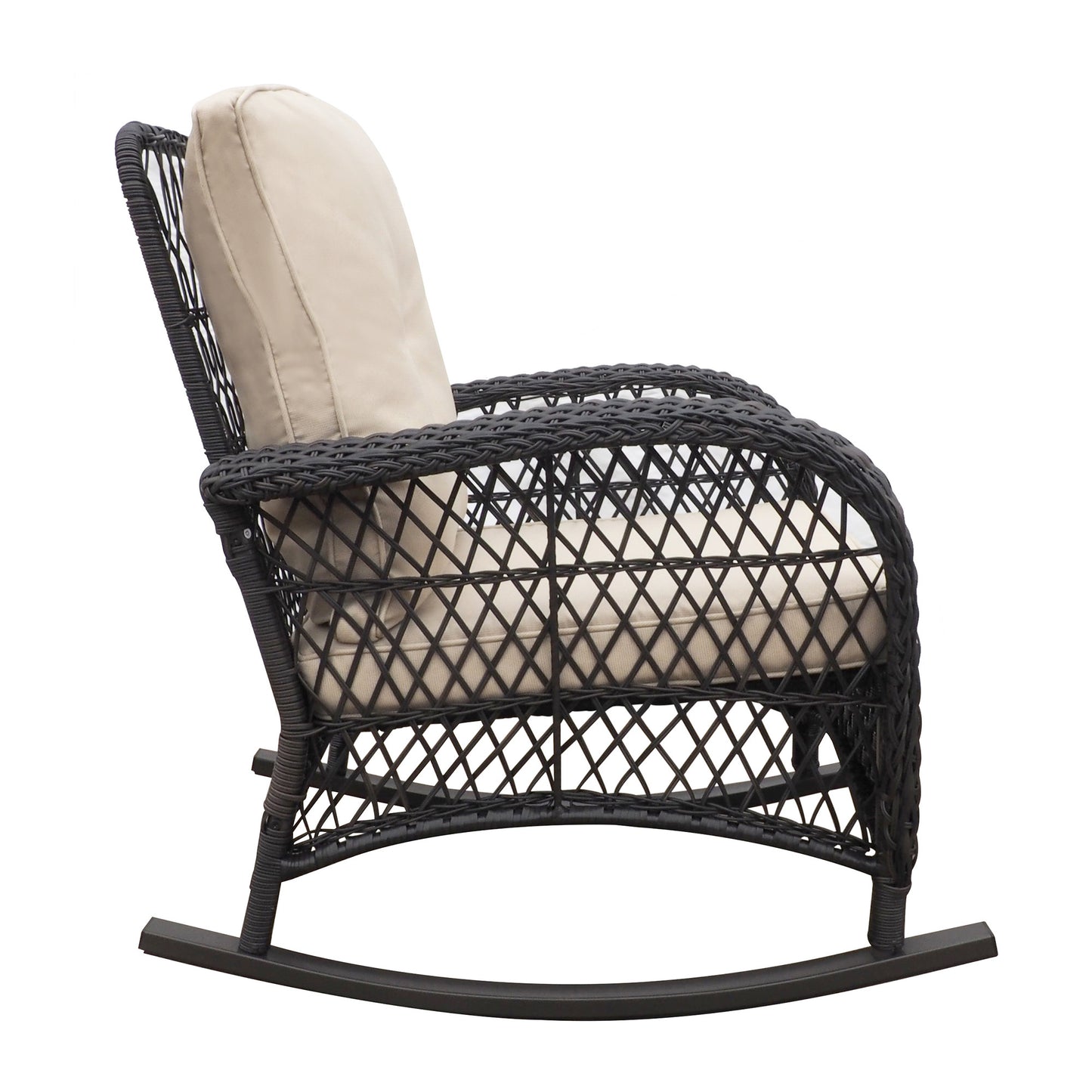 3 Pieces Conversation Set, Outdoor Wicker Rocker Patio Bistro Set, Rocking Chair with Glass Top Side Table