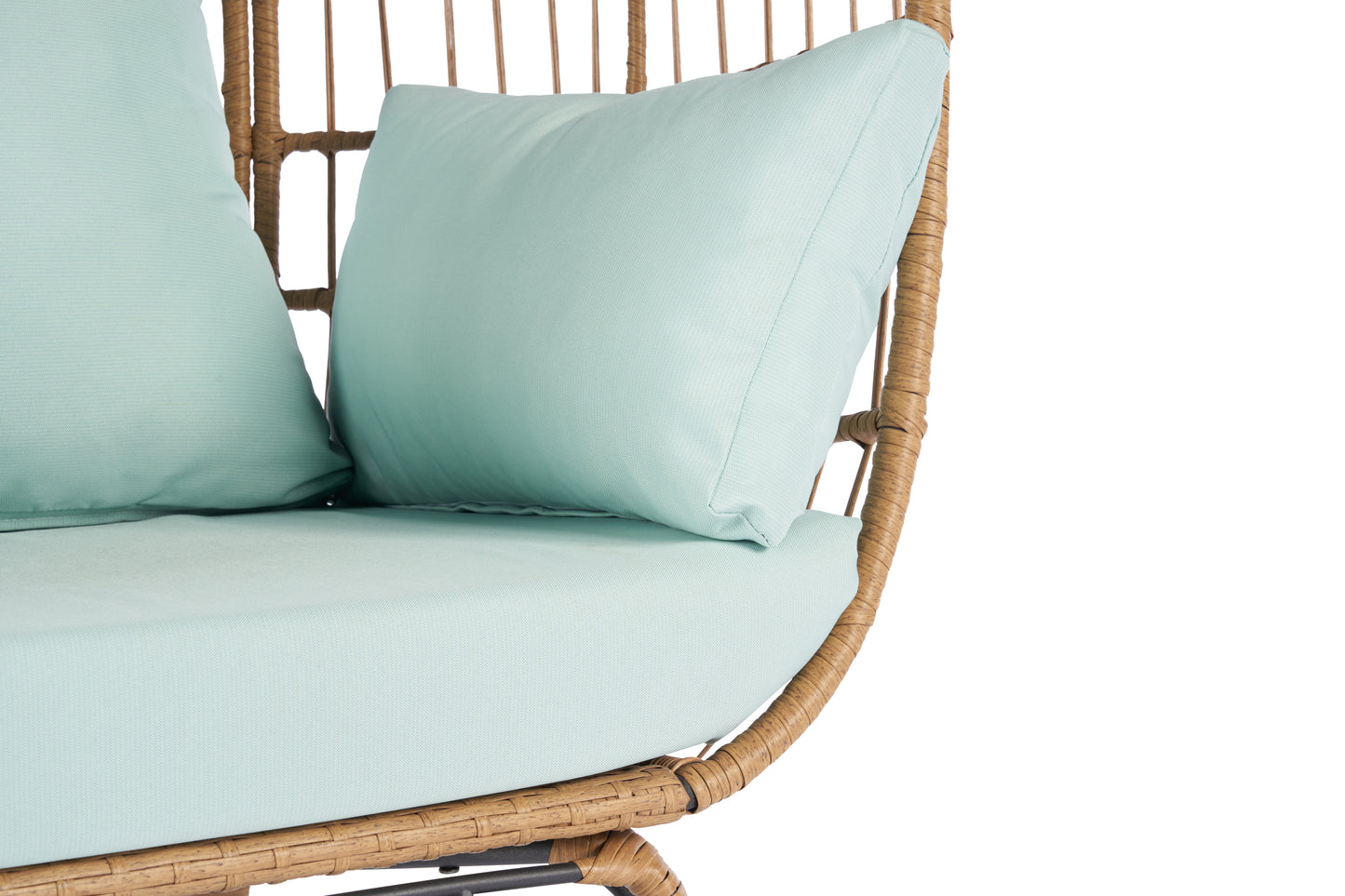 Wicker Egg Chair, Oversized Indoor Outdoor Lounger for Patio, Backyard, Living Room w/ 5 Cushions, Steel Frame,  - Light Blue