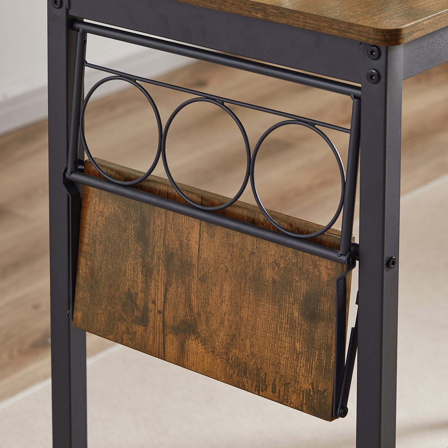 Bar Table Set with wine bottle storage rack. Rustic Brown, 47.24'' L x 15.75'' W x 35.43'' H.