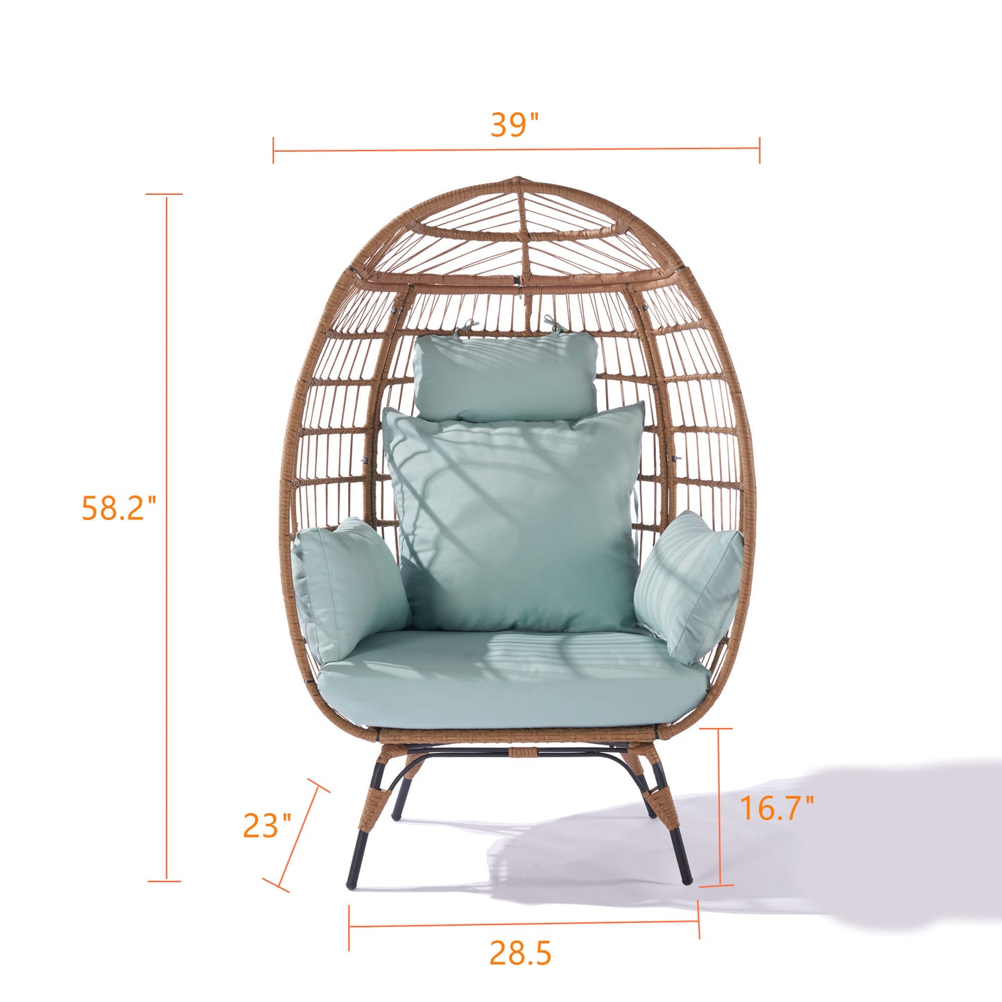 Wicker Egg Chair, Oversized Indoor Outdoor Lounger for Patio, Backyard, Living Room w/ 5 Cushions, Steel Frame,  - Light Blue