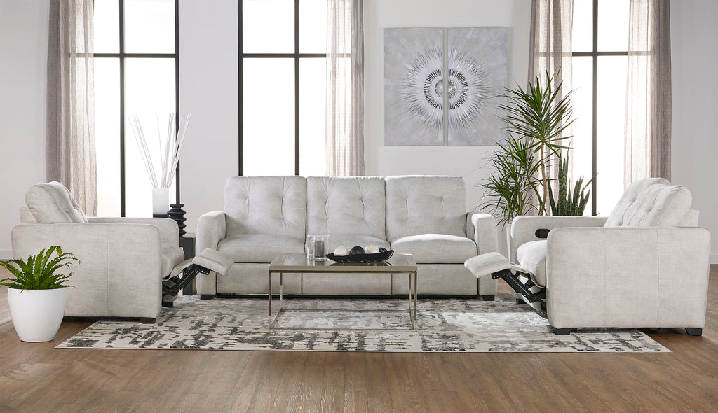 Sheath Ivory Reclining Sofa and Reclining Loveseat