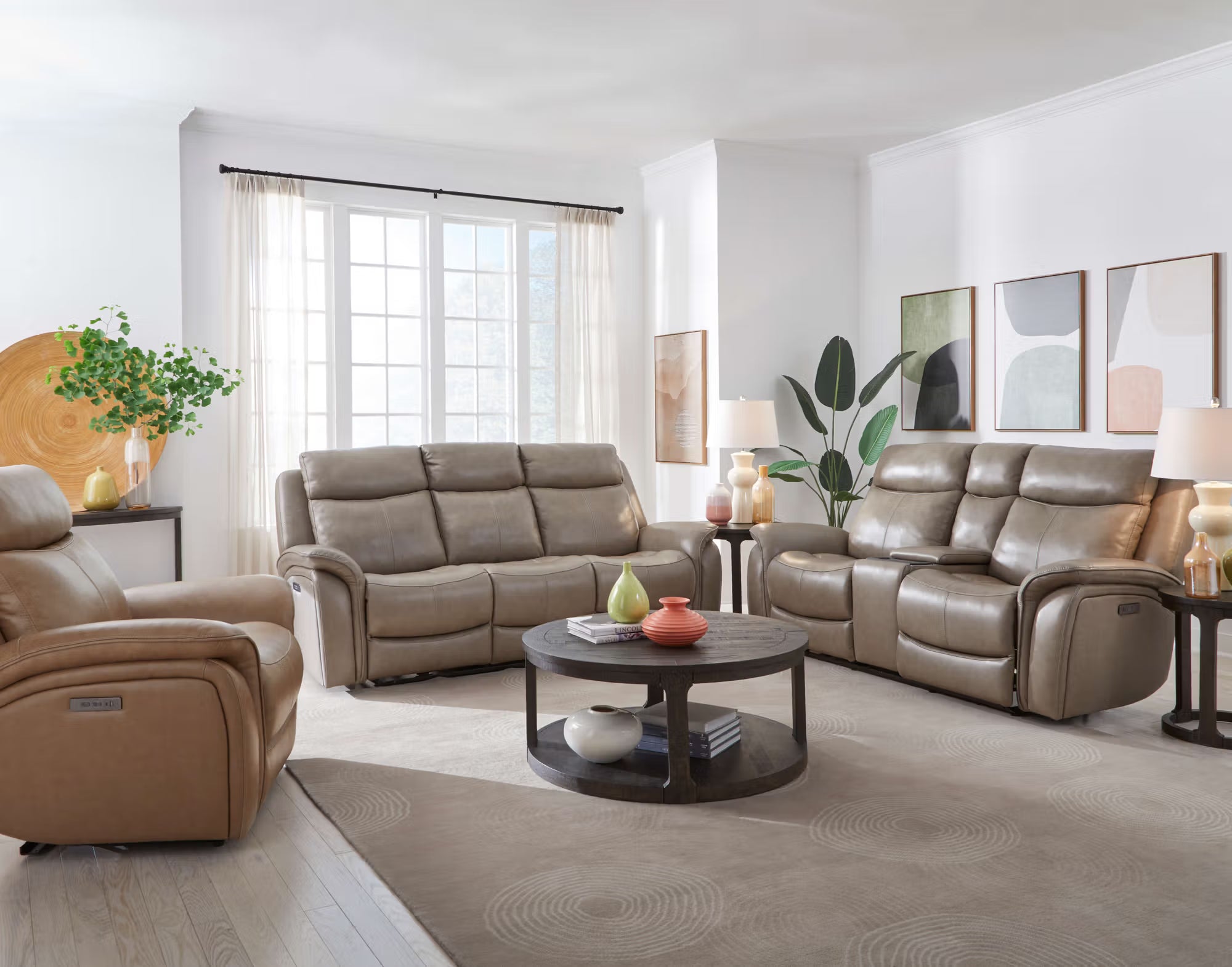 Zero Gravity Power Reclining Italian Leather Cobblestone Sofa and Loveseat with Wireless Charging Station