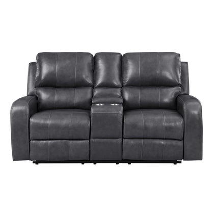 Linton Gray Leather Reclining Sofa and Loveseat