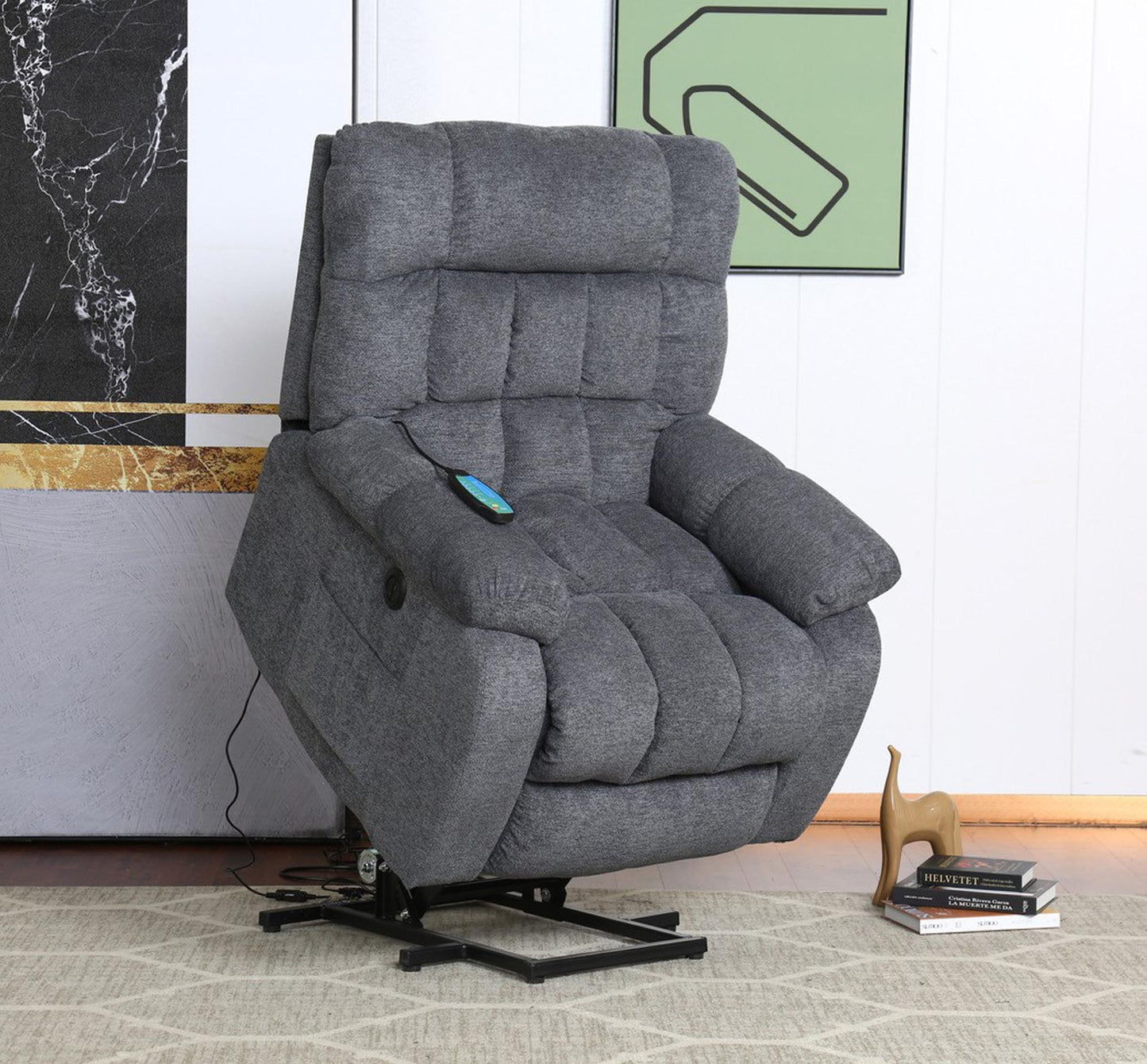 Delta Blue/Gray Heat and Massage Power Lift Recliner