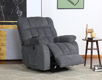 Delta Blue/Gray Heat and Massage Power Lift Recliner