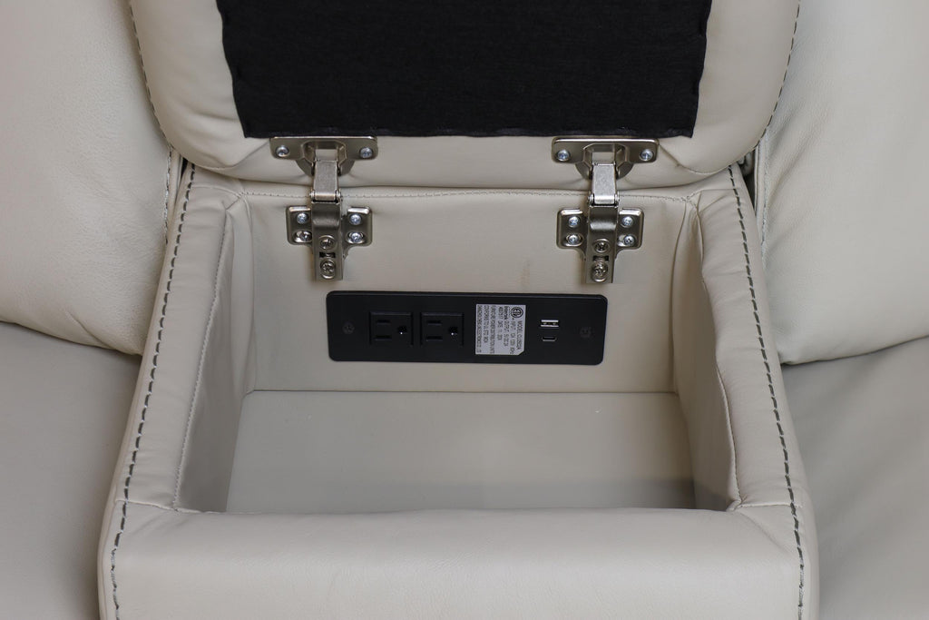 Cream Leather Power Reclining Motion Sectional with USB Ports