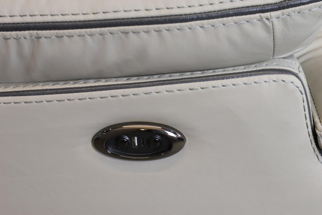 Cream Leather Power Reclining Motion Sectional with USB Ports
