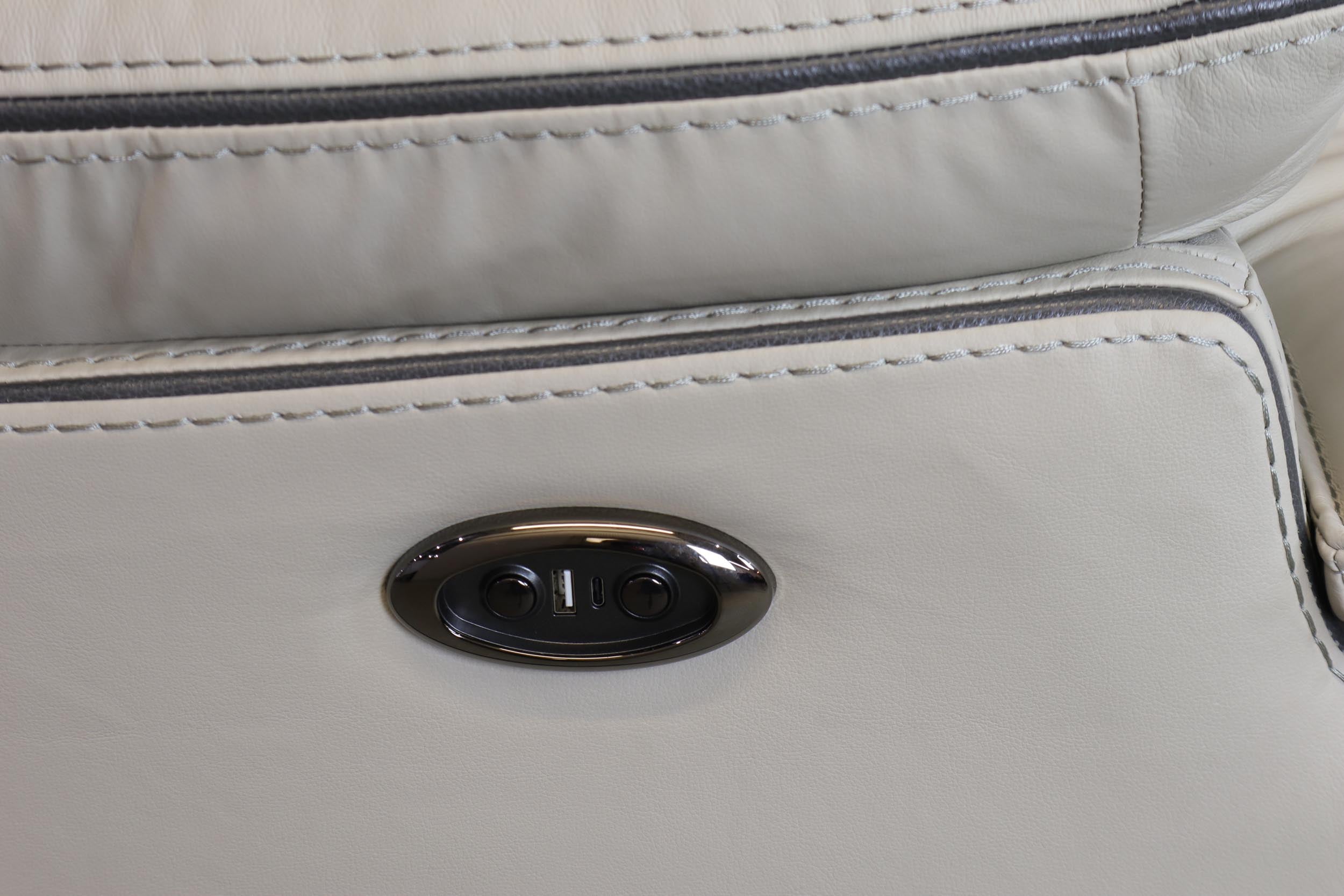 Cream Leather Power Reclining Motion Sectional with USB Ports