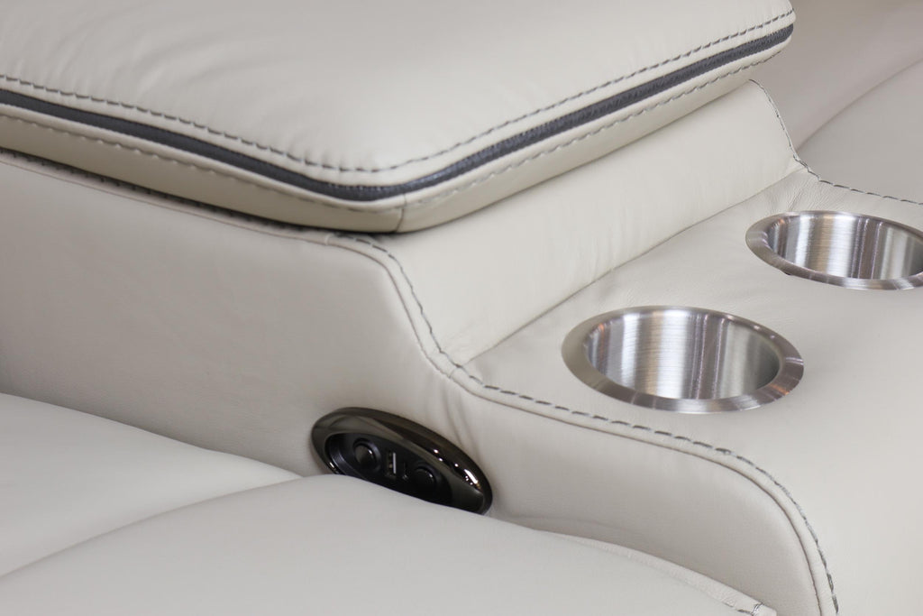 Cream Leather Power Reclining Motion Sectional with USB Ports