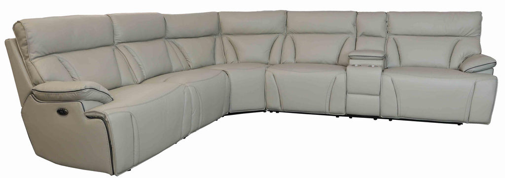 Cream Leather Power Reclining Motion Sectional with USB Ports