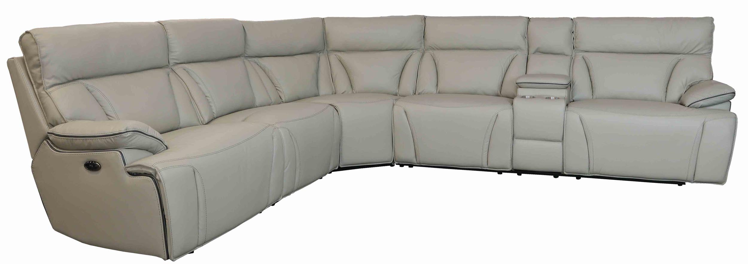 Cream Leather Power Reclining Motion Sectional with USB Ports