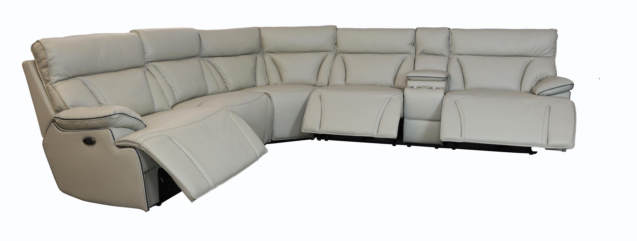 Cream Leather Power Reclining Motion Sectional with USB Ports
