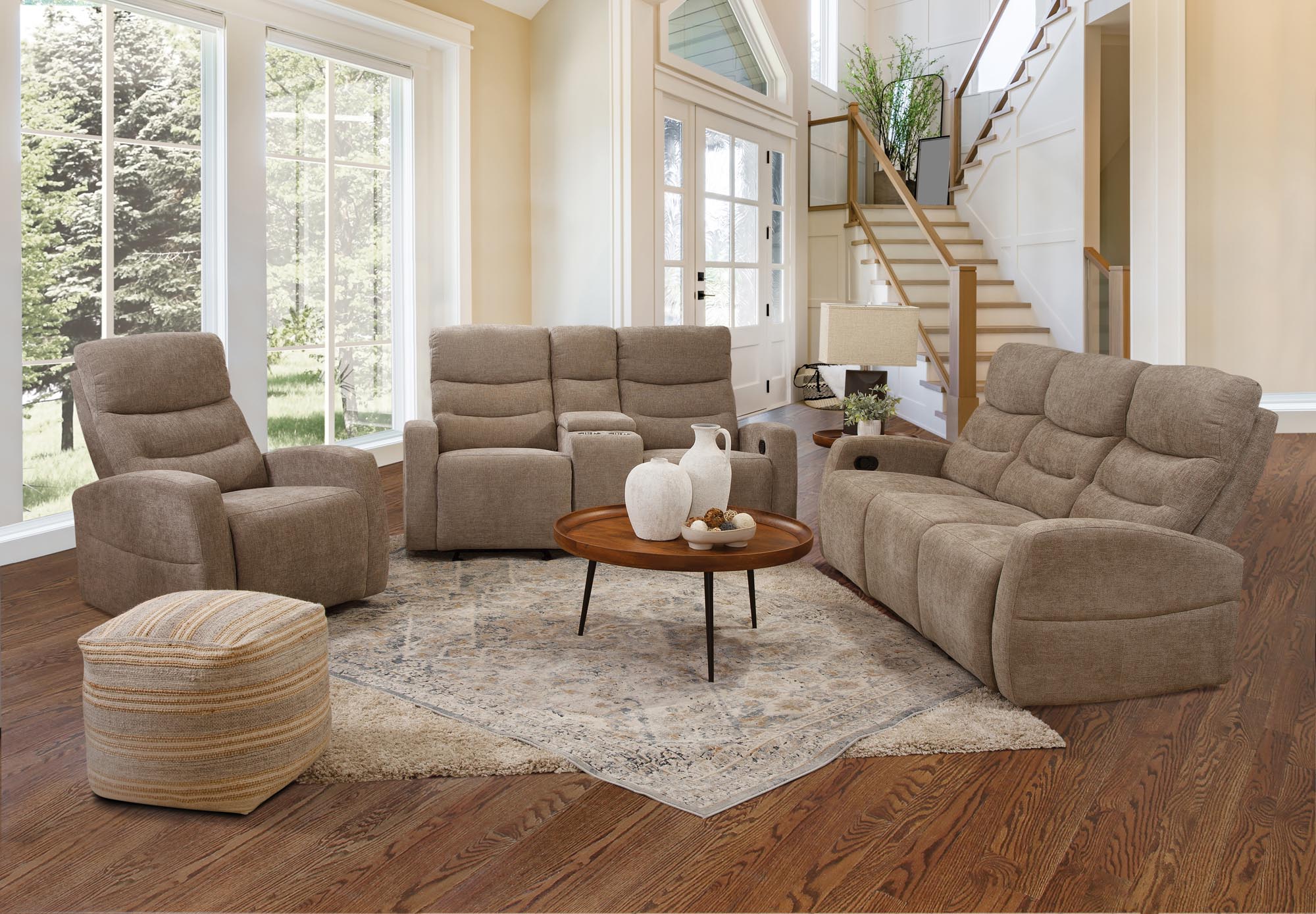 Potenza Taupe Manual Reclining Sofa and Gliding Reclining Loveseat