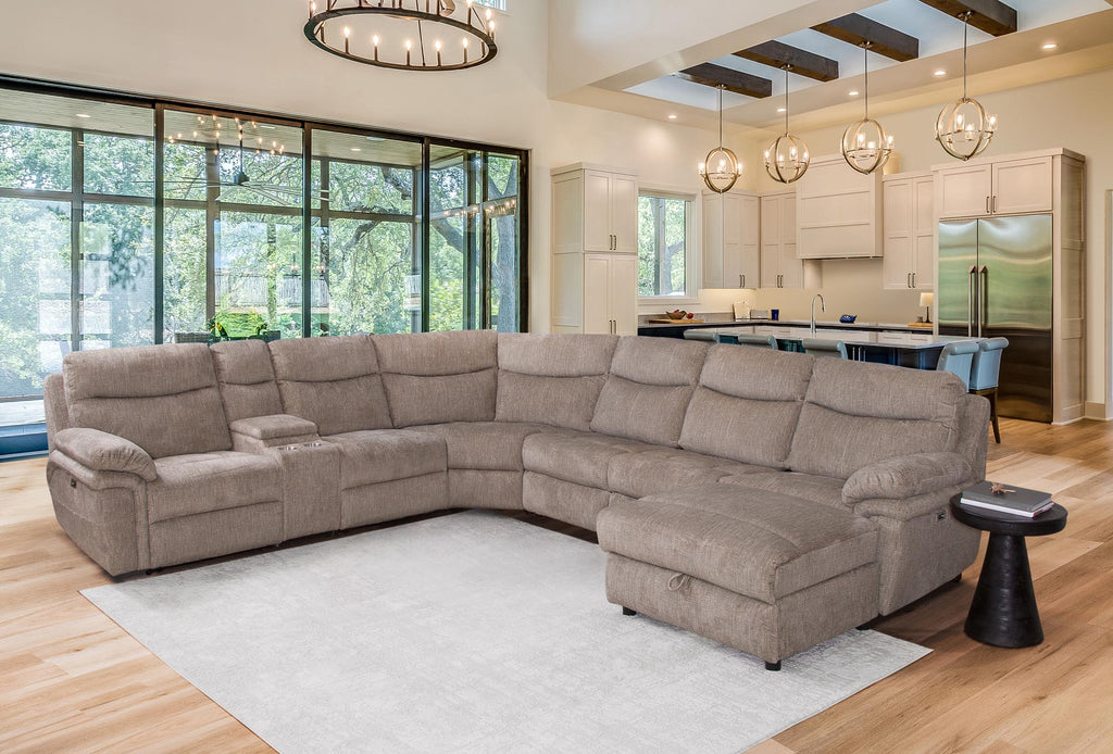 Power Reclining Sectional with Popup Sleeper and Power Chaise - Driftwood Brown