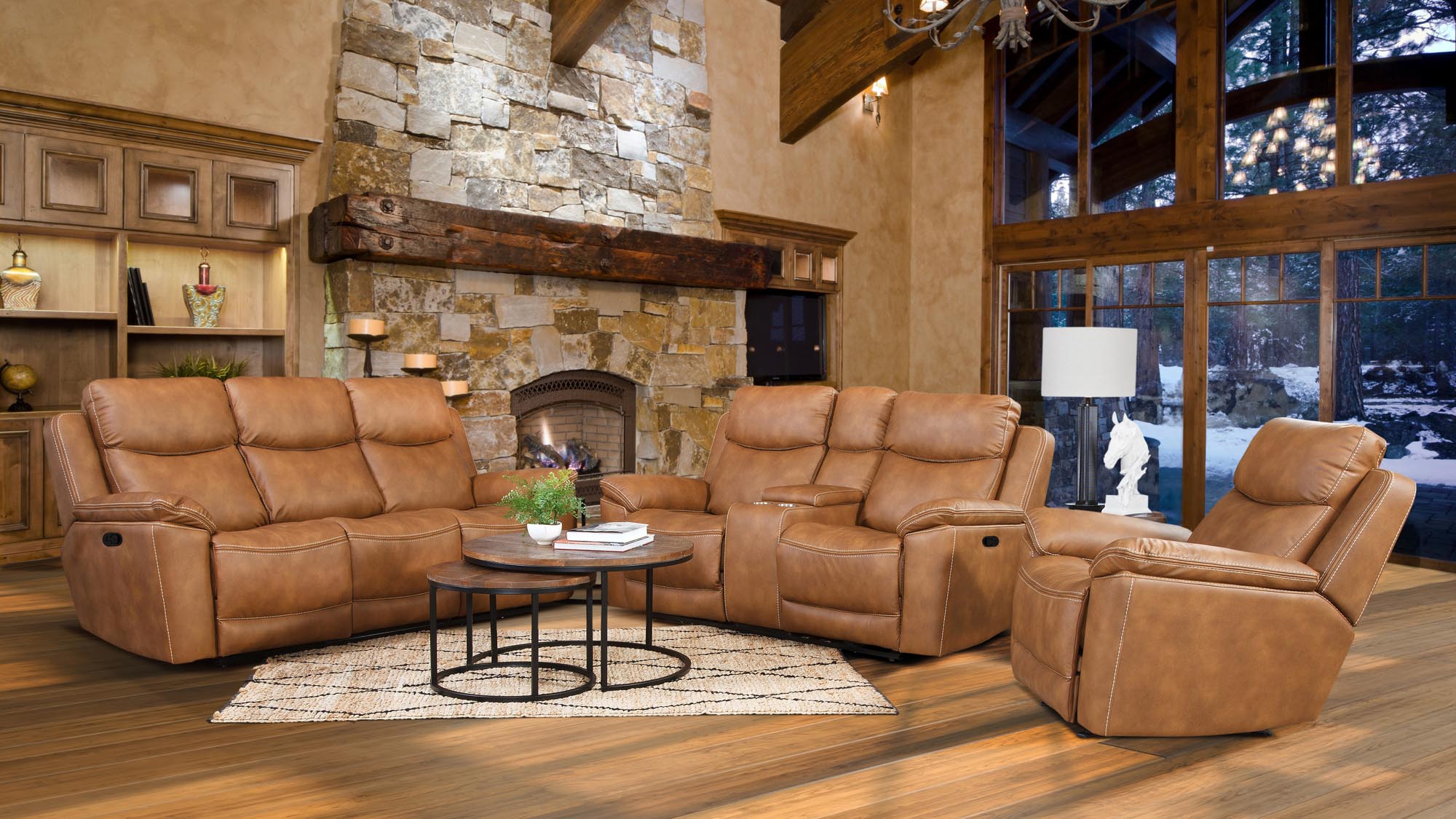 Santa Fe Copper Manual Reclining Sofa and Console Reclining Loveseat