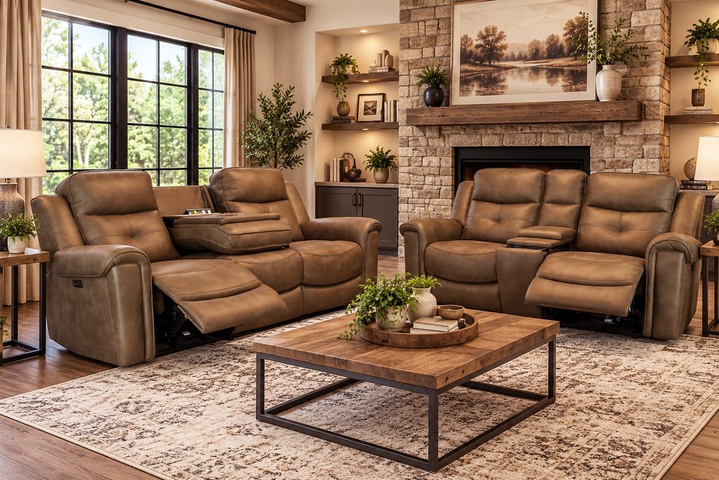 Kensington Sand Power Reclining USB Sofa and Loveseat
