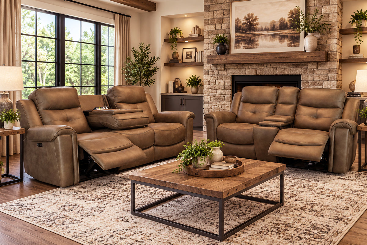 Kensington Sand Power Reclining USB Sofa and Loveseat