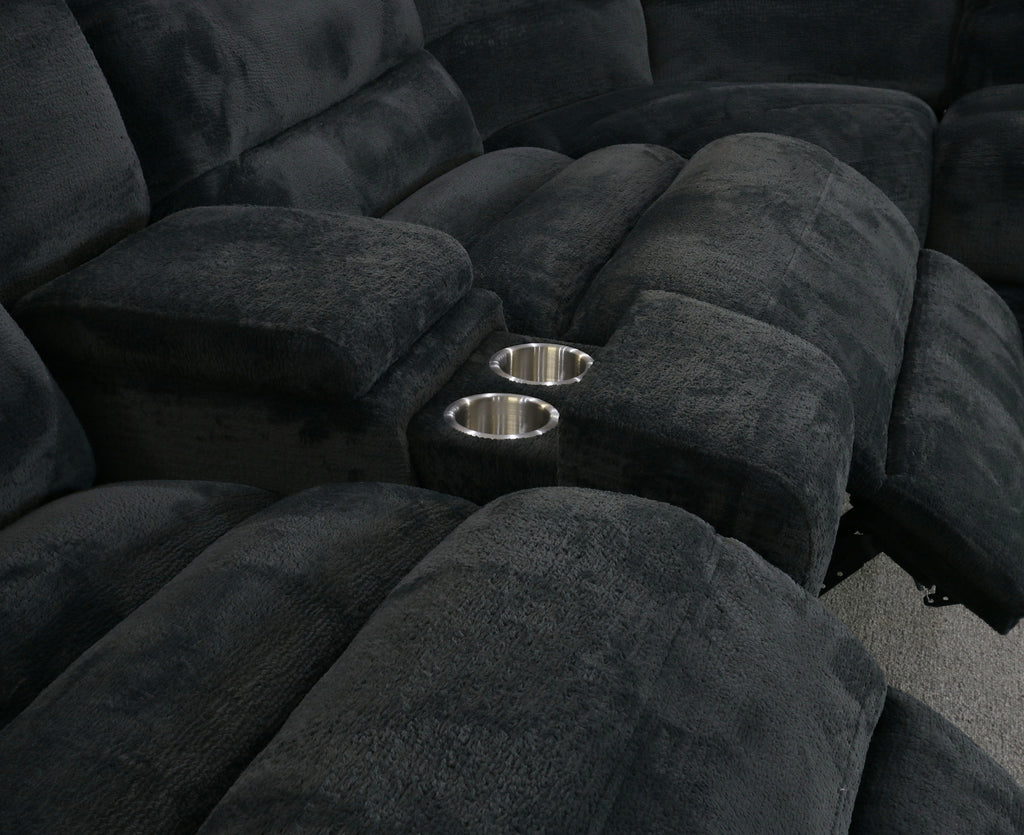 Black Soft Texture 6 Piece Dual Power Extra Large Sectional