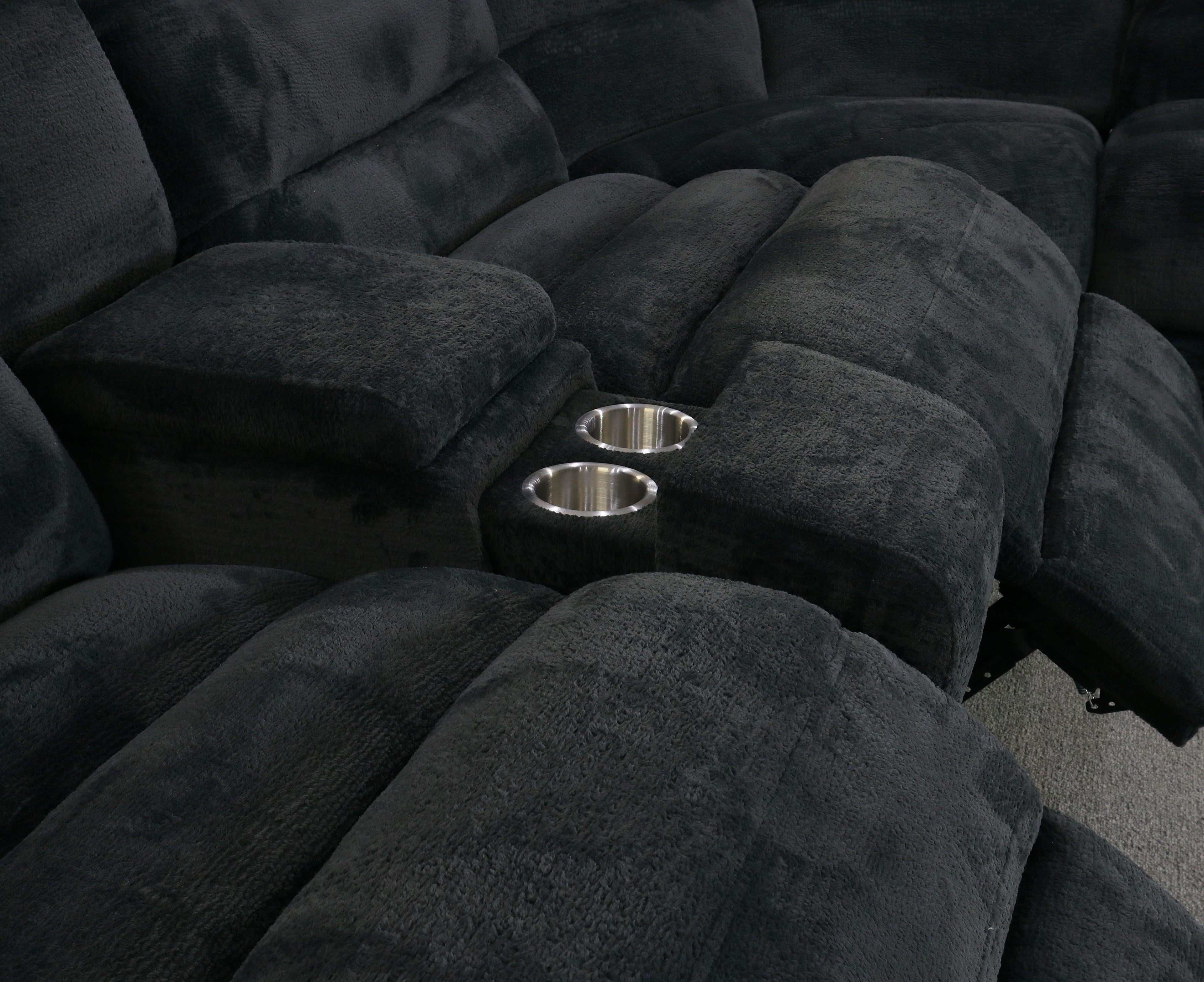 Black Soft Texture 6 Piece Dual Power Extra Large Sectional