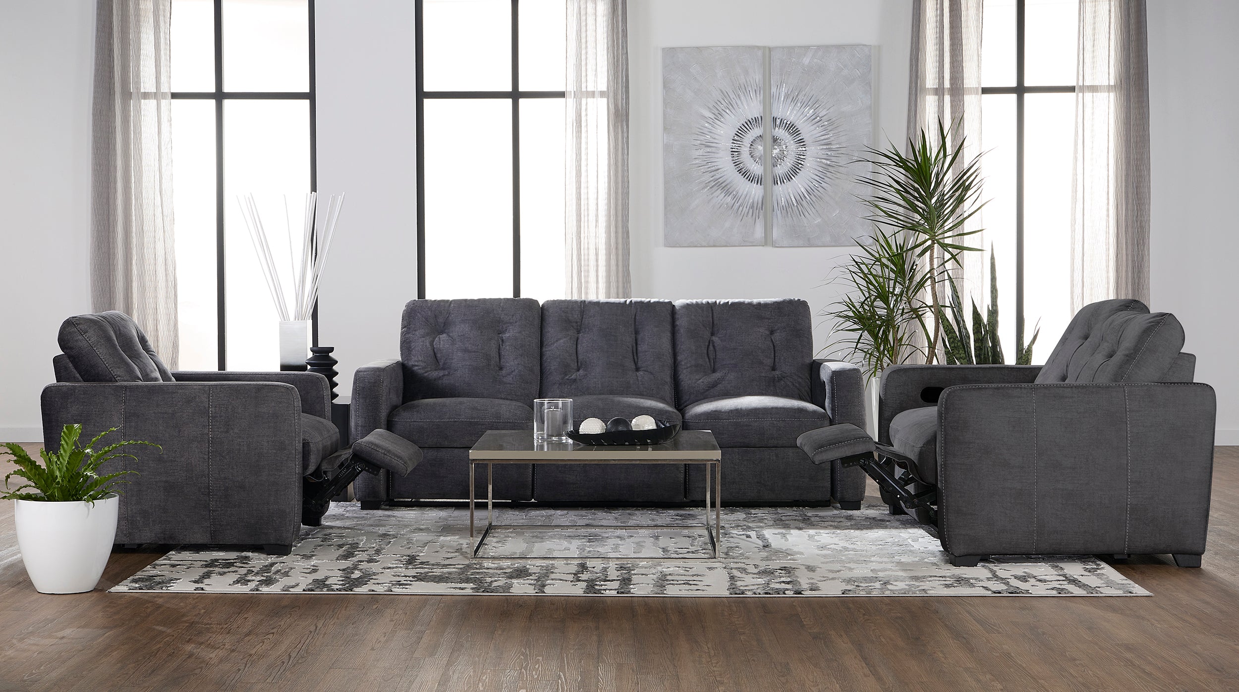 Shadow Gray Reclining Sofa and Reclining Loveseat