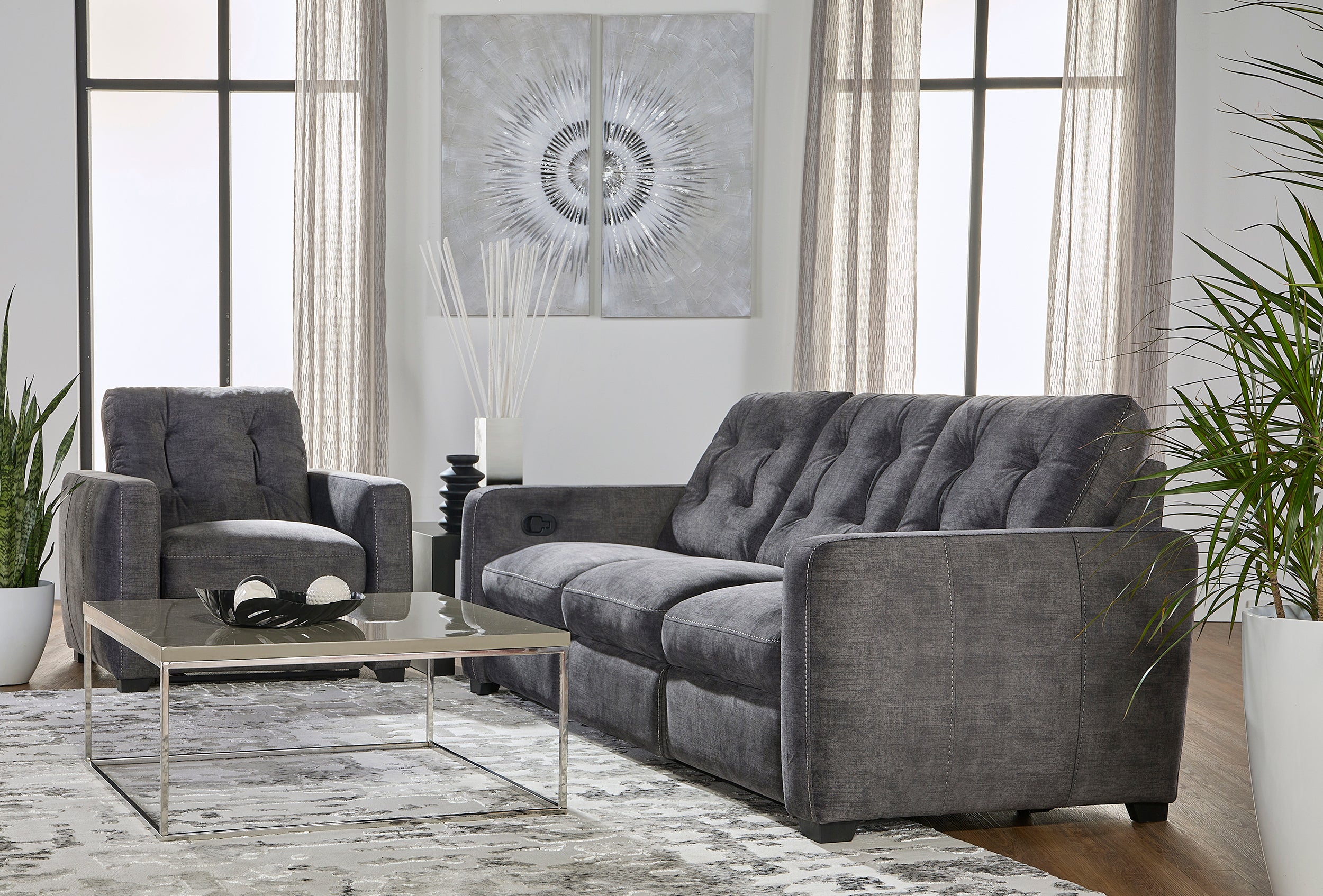 Shadow Gray Reclining Sofa and Reclining Loveseat