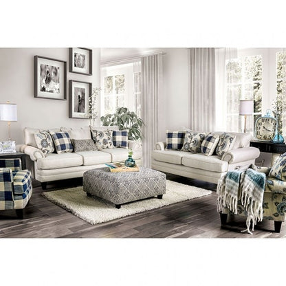 Nash Blue Plaid and Ivory Sofa and Loveseat