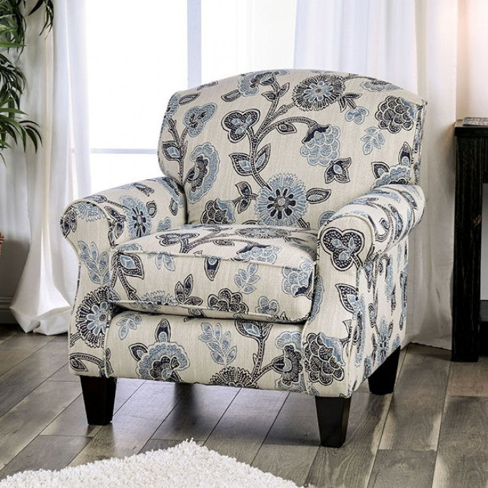 Blue Floral Accent Chair