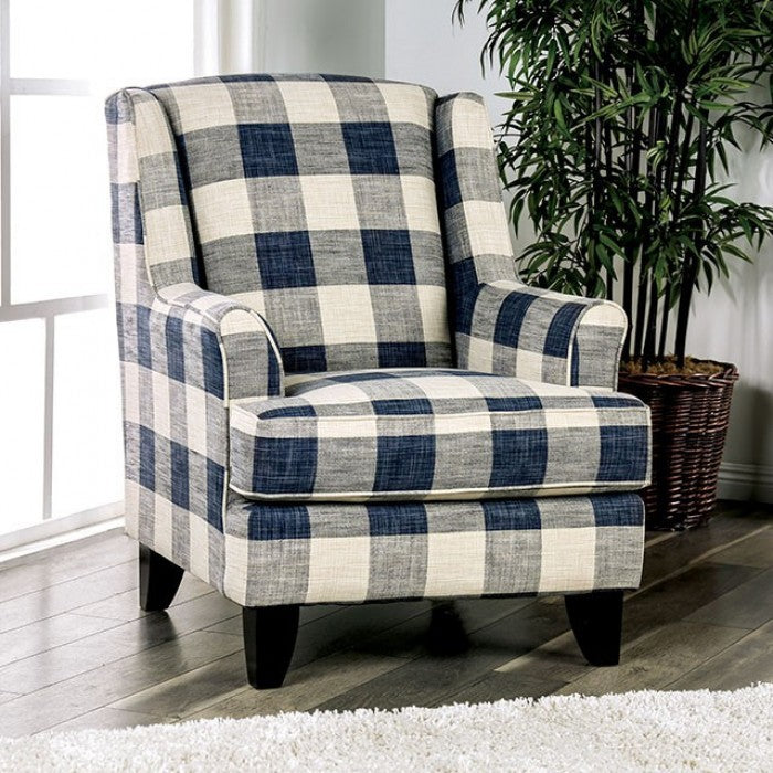 Navy Checked Accent Chair