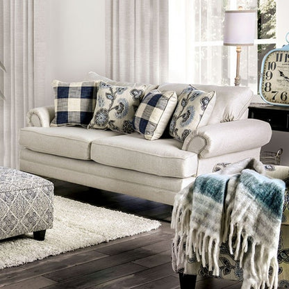 Nash Blue Plaid and Ivory Sofa and Loveseat