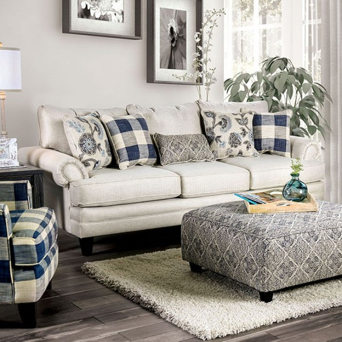 Nash Blue Plaid and Ivory Sofa and Loveseat