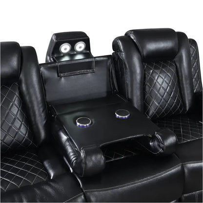Closeout Orion Black LED Power Headrest and Footrest Sofa and Loveseat