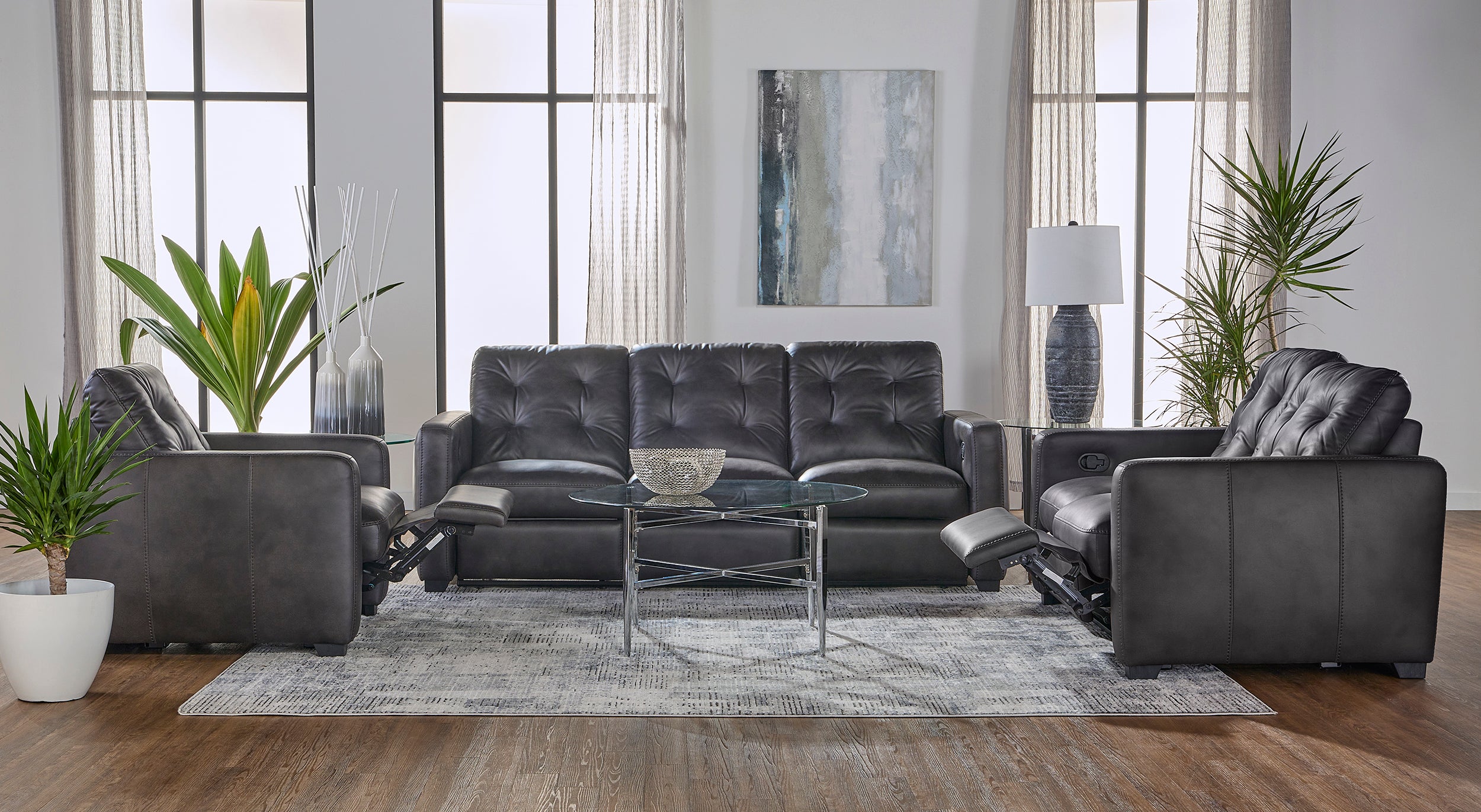Walnut Brown Reclining Sofa and Reclining Loveseat