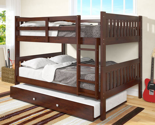 Dark Cappuccino Twin over Twin Trundle Bunkbed