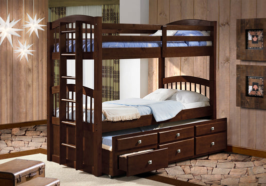 Cappuccino Captain Trundle Twin over Twin Bunkbed