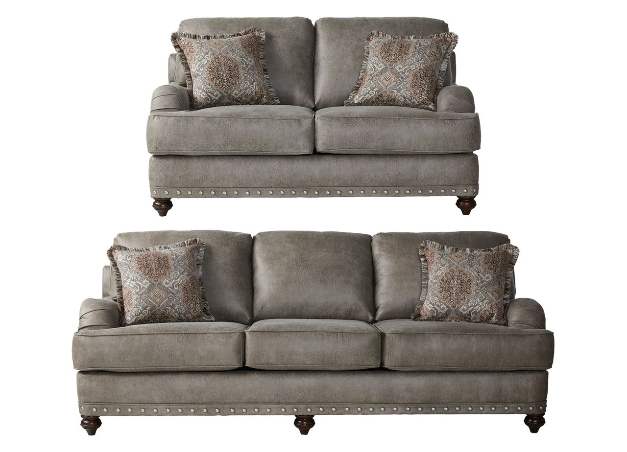 Goliath Mica Gray/Brown Sofa and Loveseat