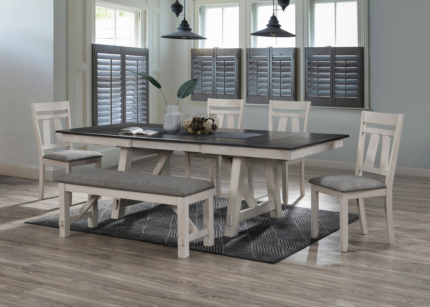 Farmhouse Chalk White and Gray Dining Set