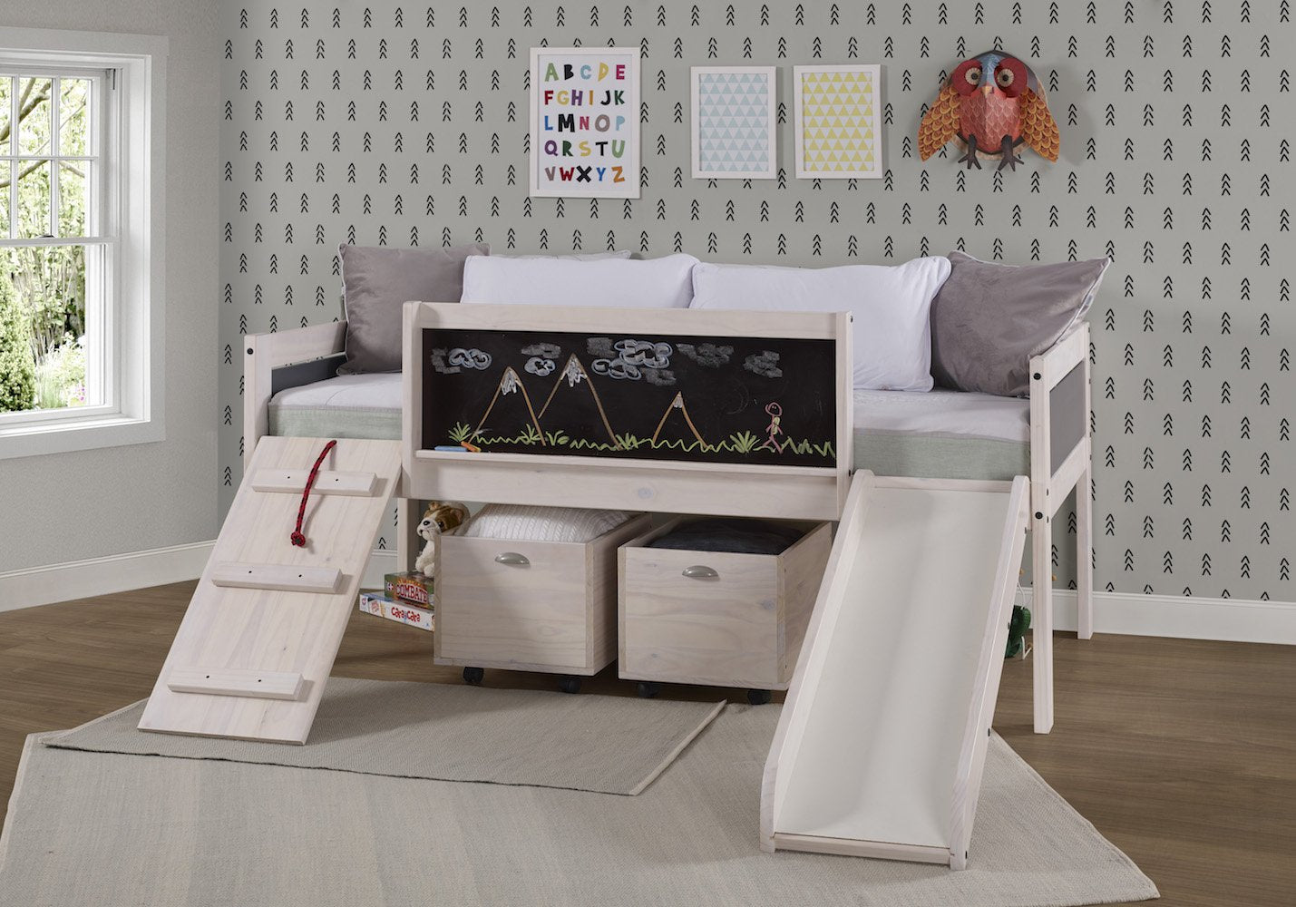 Lil' Artist Chalkboard Loft Bed with Toyboxes