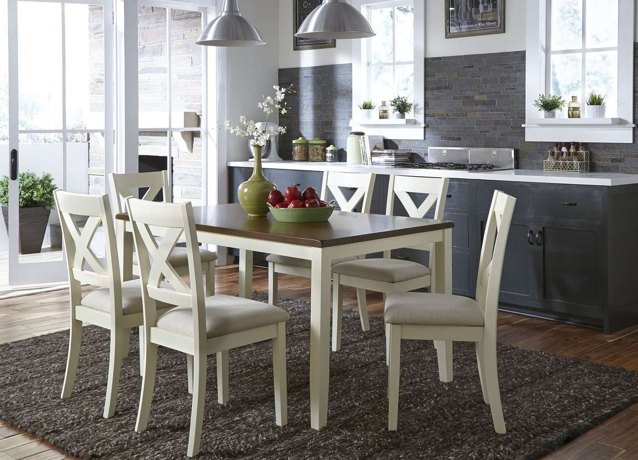 Cream and Brown 7 piece Dining Room Set