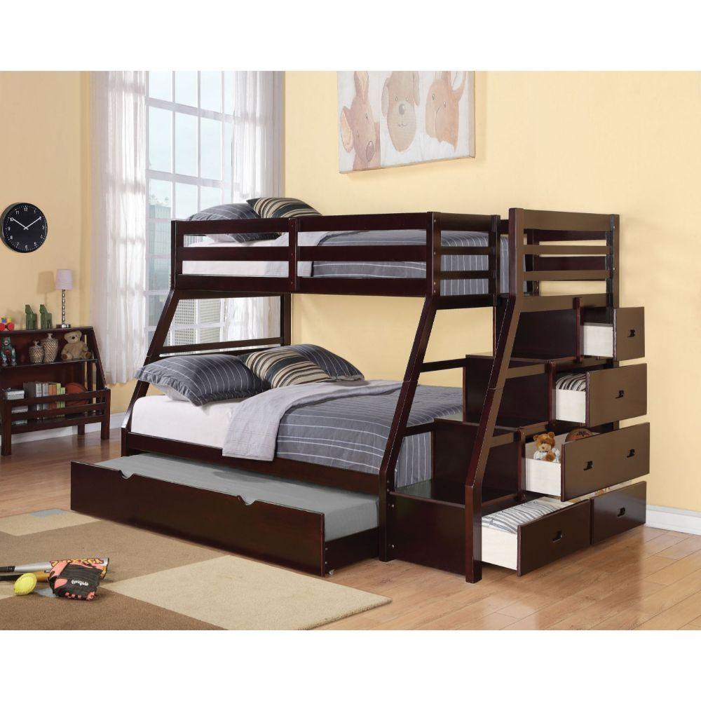 Espresso Stairway Trundle Twin over Full Bunk Bed
