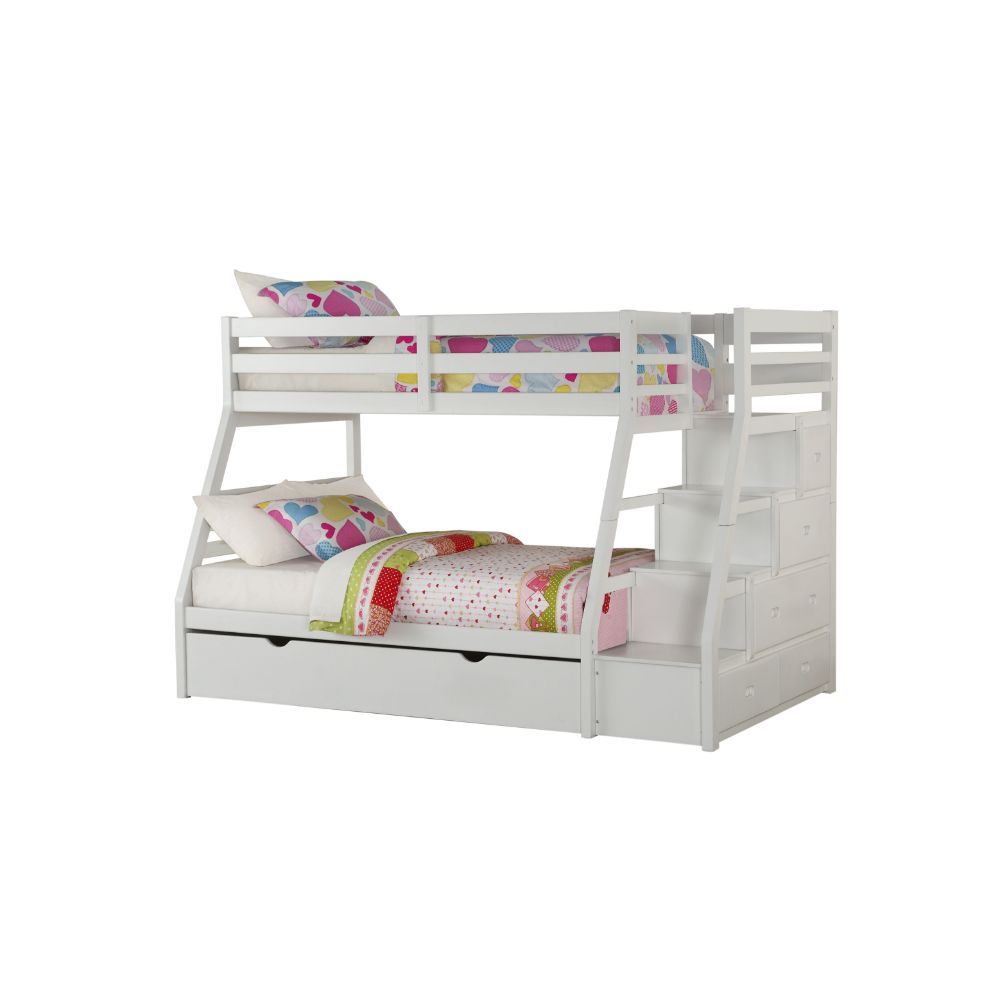 White Stairway Trundle Twin over Full Bunk Bed