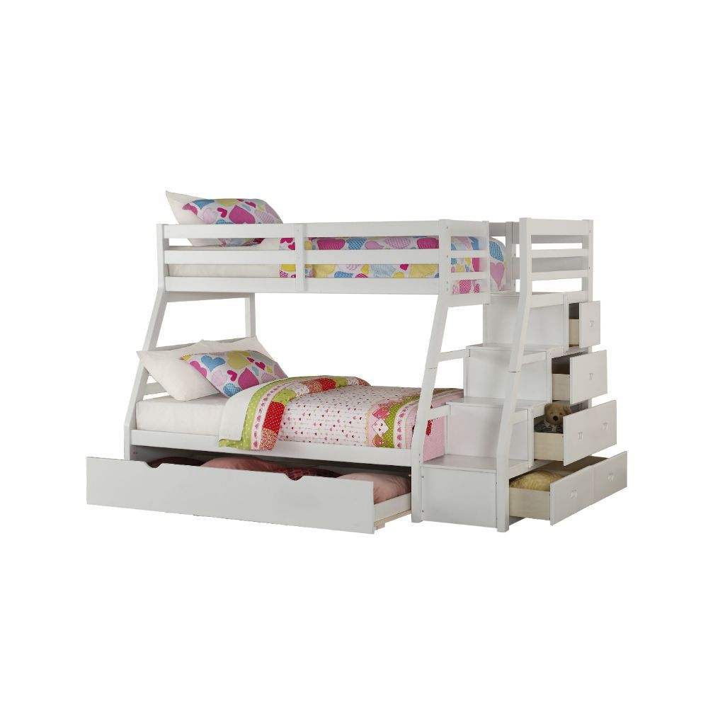 White Stairway Trundle Twin over Full Bunk Bed