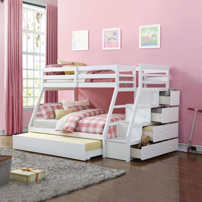 White Stairway Trundle Twin over Full Bunk Bed