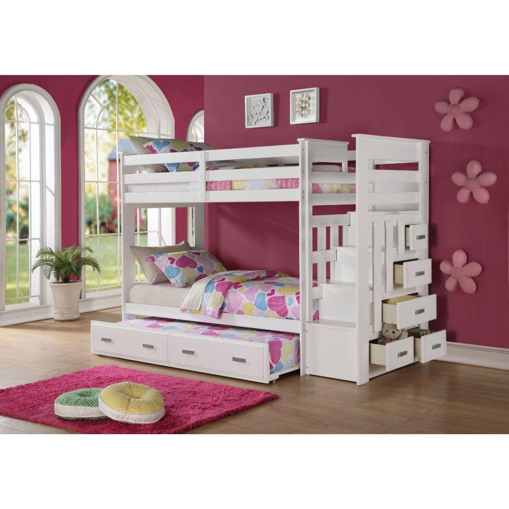 Allentown White Stairway Trundle Bunkbed