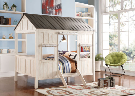 Spring Cottage Whitewash and Gray Full Size Loft Bed