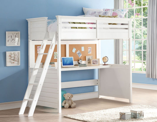 Executive Student White Loft Bed with Desk