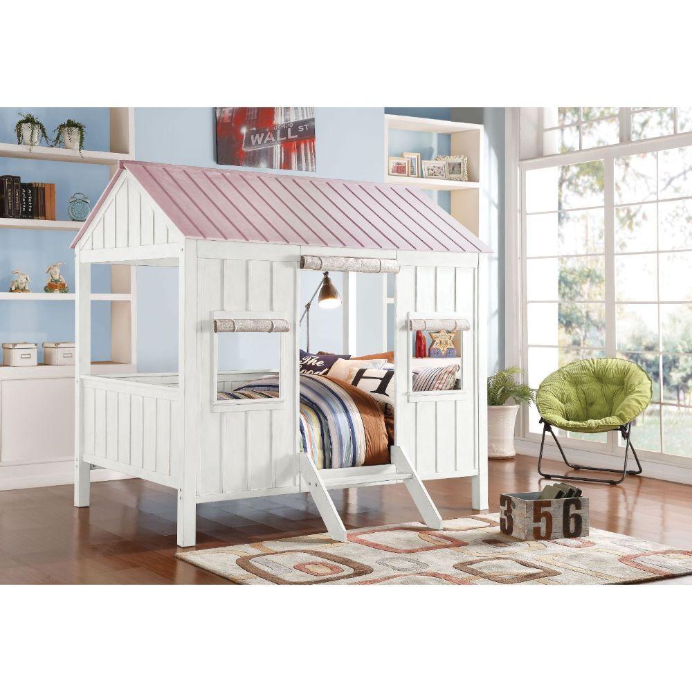 Spring Cottage White and Pink Full Size Loft Bed